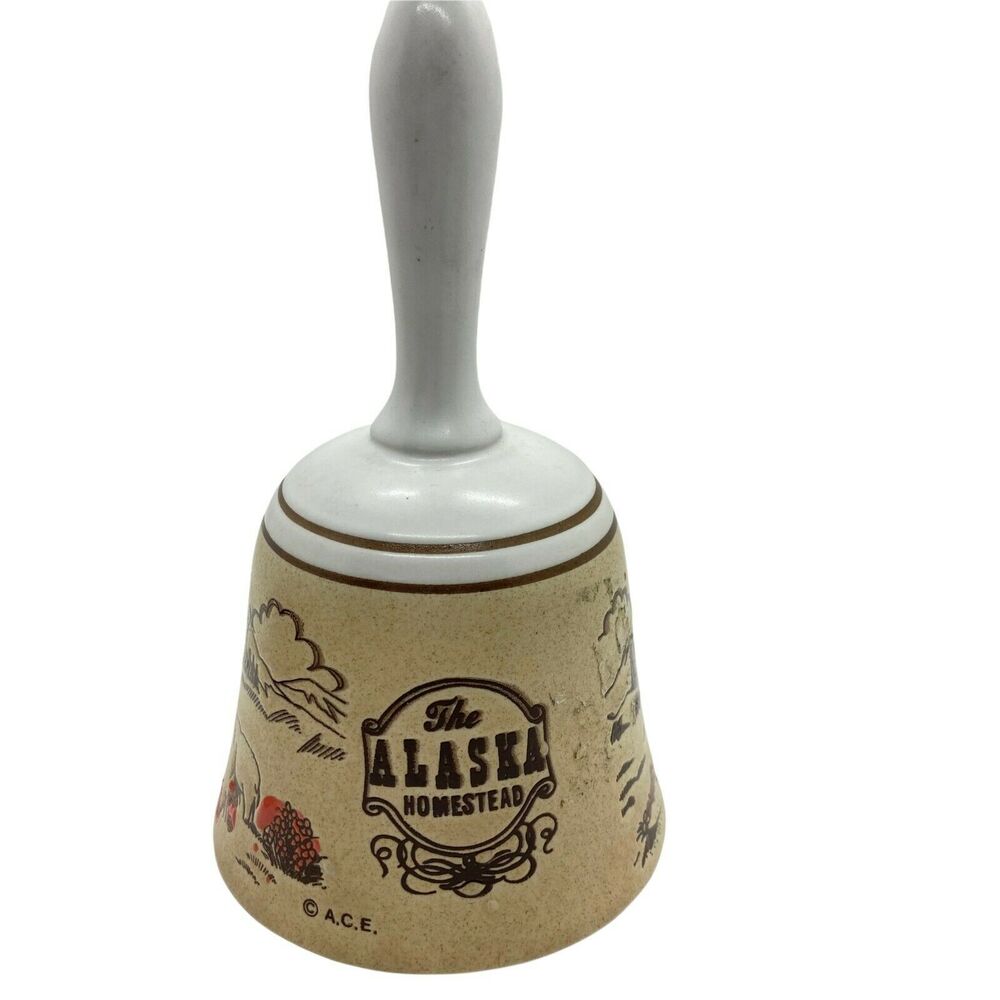 Bell The Alaska Homestead Vintage White Beige Ceramic Lightweight Tourist 5.5"